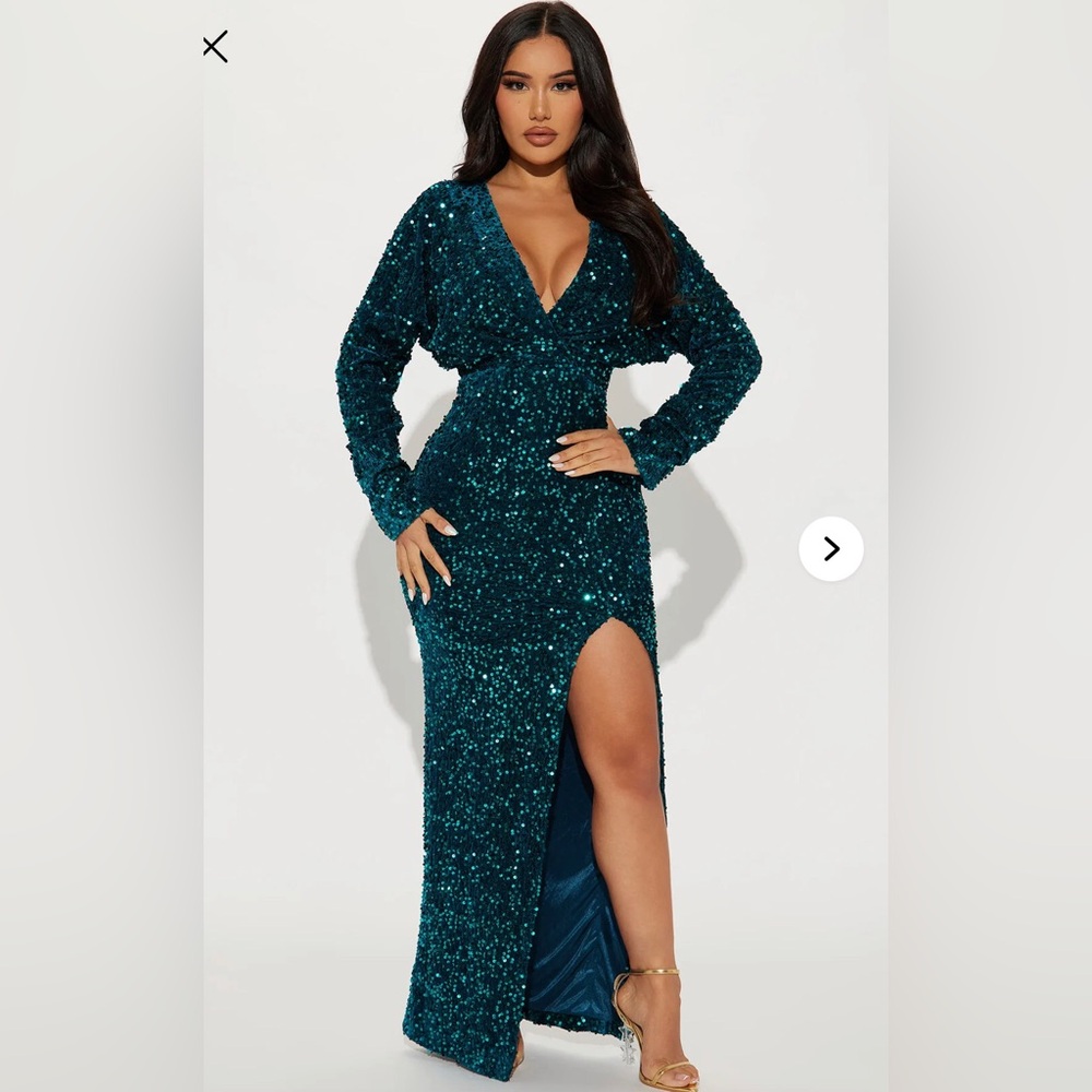 Elegant Teal Sequin Gown